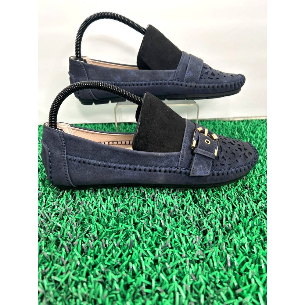 Atalina Women's‎ Navy Blue Loafers Size 9 Perforated Slip-On Buckle Accent